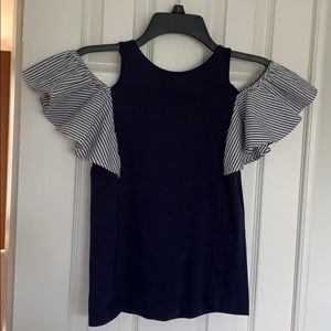 Scooter Brown Ruffled Cold Shoulder Top